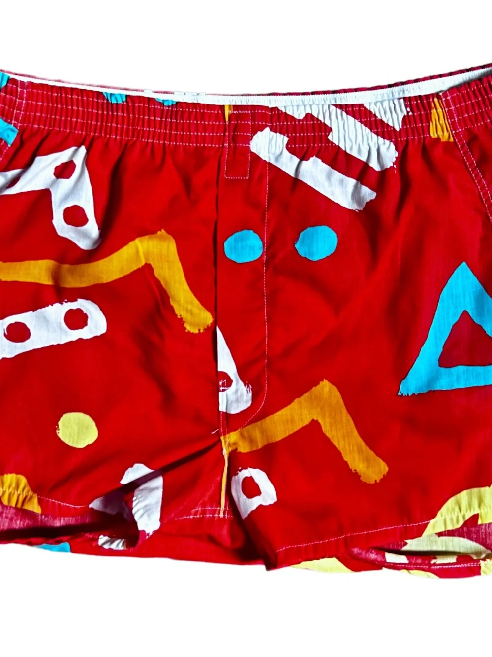 Mervyn’s ~ Men’s Large ~ Red W/ Multi-Colors Abstract ~ Retro ~ Boxer Shorts